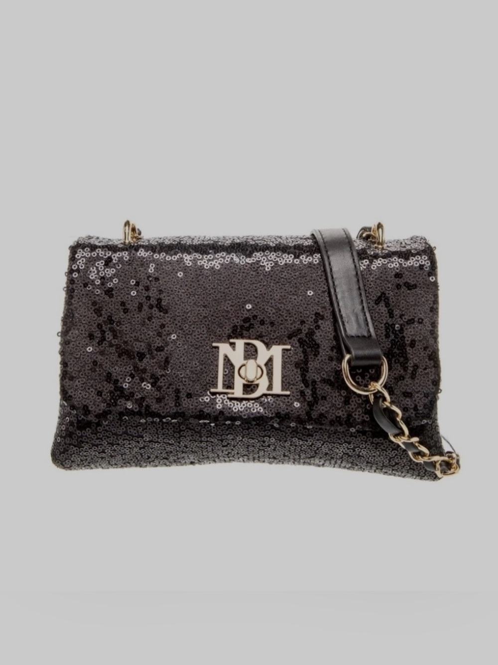 Badgley Mischka Black Sequin Crossbody with Gold Logo Hardware NWT